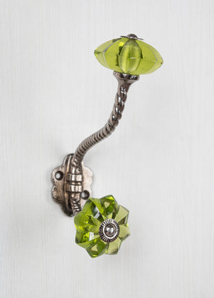 Designer Light Green Glass Knob With Metal Wall Hanger