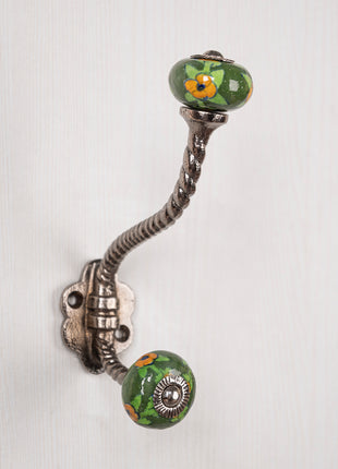 Unique Decorative Beaded Green Knob With Metal Wall Hanger