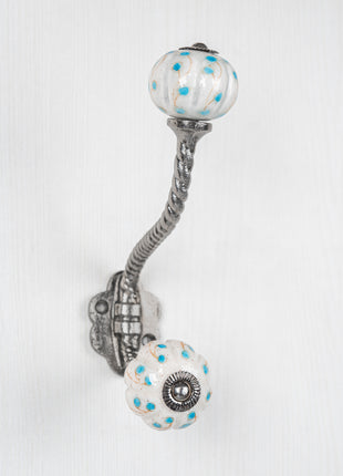 White Base Knob Turquoise Dots With Metal Wall Hanger