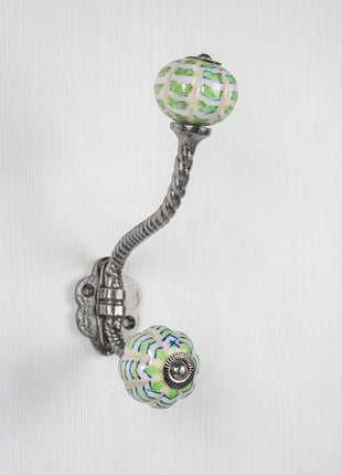 Melon Shaped White, Green Print Knob With Metal Wall Hanger