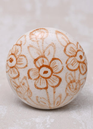 White Ceramic Blue Pottery Dresser Cabinet Knob with Brown Floral Print