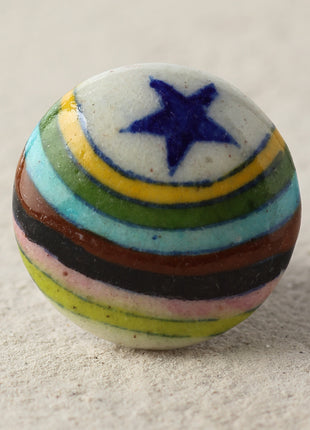 Multicolor Rainbow With Blue Star Ceramic Blue Pottery Drawer Knob