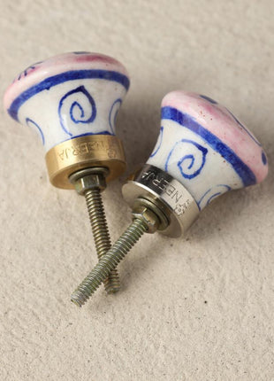 Pink Round Spiral S Ceramic Blue Pottery Drawer Knob