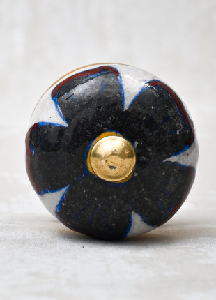 Stylish Black Flower On White Ceramic Bathroom Cabinet Knob