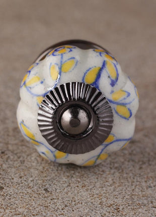 White Base Ceramic Dresser Cabinet Knob With Yellow Flower