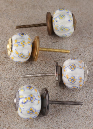 White Base Ceramic Dresser Cabinet Knob With Yellow Flower