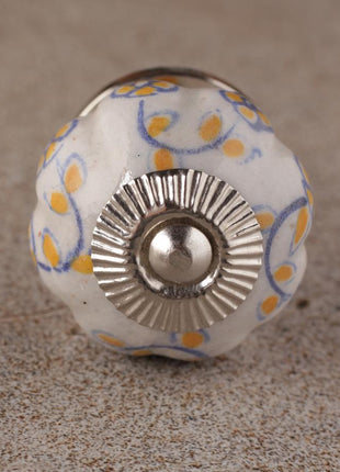 White Base Ceramic Dresser Cabinet Knob With Yellow Flower