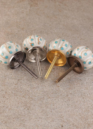 White Base Ceramic Wardrobe Cabinet Knob With Turquoise Dots