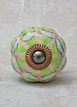 Melon Shaped White Ceramic Bathroom Cabinet Knob With Green Print