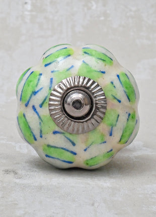 Melon Shaped White Ceramic Bathroom Cabinet Knob With Green Print