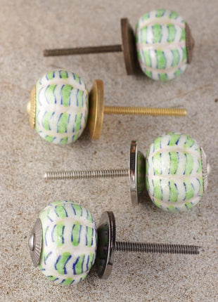 Melon Shaped White Ceramic Bathroom Cabinet Knob With Green Print