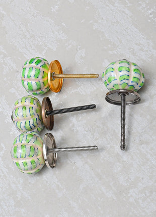 Melon Shaped White Ceramic Bathroom Cabinet Knob With Green Print