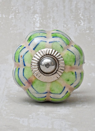 Melon Shaped White Ceramic Bathroom Cabinet Knob With Green Print