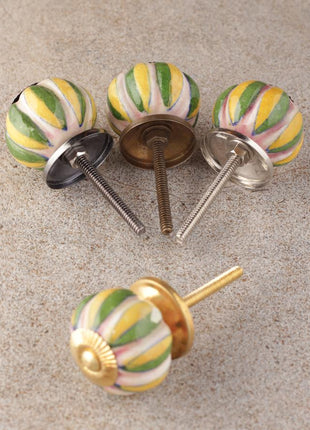 Pink Base Melon Shaped With Green And Yellow Leaf Ceramic Bathroom Knob