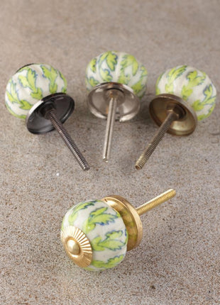 Green Leaves On White Melon Shaped Cupboard Cabinet Knob