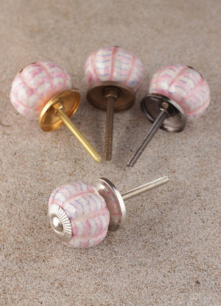 White Melon Shaped Ceramic Door Knob With Pink Spiral Design