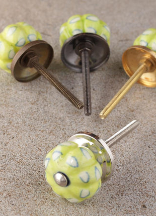 Unique Lime Green Melon Shaped Drawer Cabinet Knob With White Print