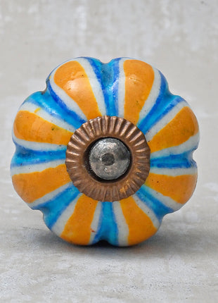 Yellow Flower On Turquoise Base Melon Shaped Cupboard Knob