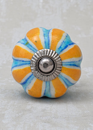 Yellow Flower On Turquoise Base Melon Shaped Cupboard Knob