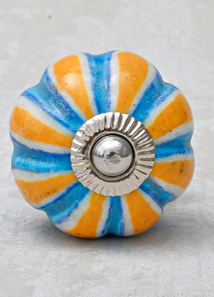 Yellow Flower On Turquoise Base Melon Shaped Cupboard Knob