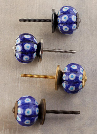 Blue Base Ceramic Wardrobe Cabinet Knob With White Dots