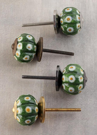 Green Ceramic Melon Shaped Wardrobe Cabinet Knob With White Dots