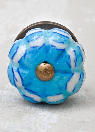 Flower Shaped Turquoise And White Textured Dresser Cabinet Knob