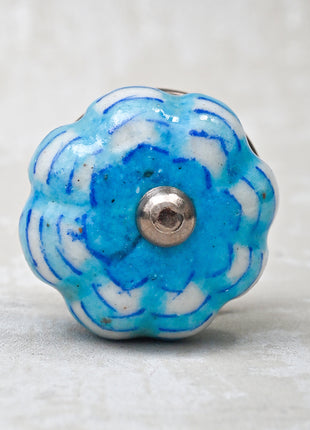 Flower Shaped Turquoise And White Textured Dresser Cabinet Knob