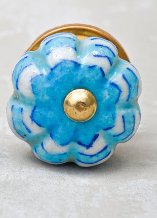 Flower Shaped Turquoise And White Textured Dresser Cabinet Knob