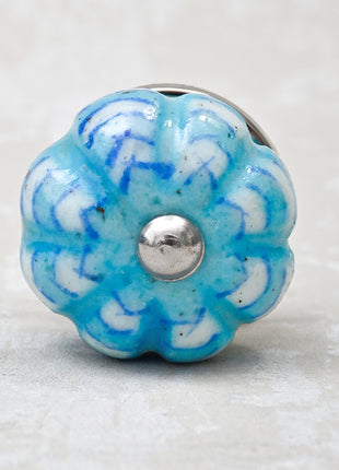 Flower Shaped Turquoise And White Textured Dresser Cabinet Knob