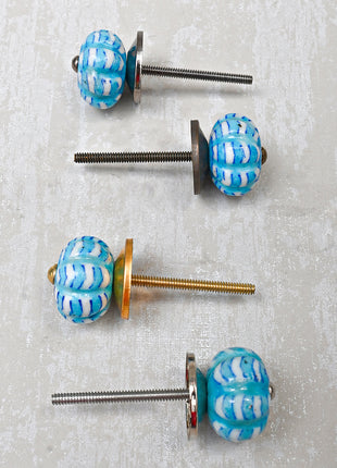 Flower Shaped Turquoise And White Textured Dresser Cabinet Knob