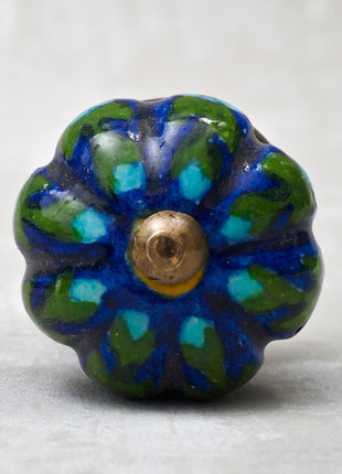 Turquoise Flower and Green Leafs with Blue Base color knob