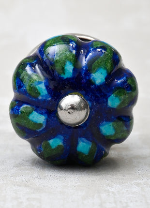 Turquoise Flower and Green Leafs with Blue Base color knob