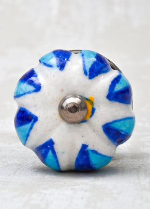 White Base Melon Shaped With Turquoise And Blue Leaf Ceramic Bathroom Knob