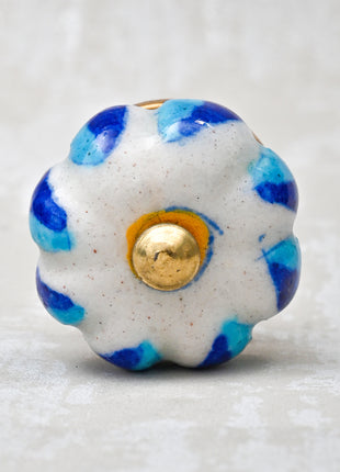 White Base Melon Shaped With Turquoise And Blue Leaf Ceramic Bathroom Knob