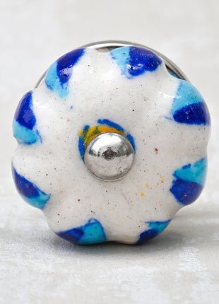 White Base Melon Shaped With Turquoise And Blue Leaf Ceramic Bathroom Knob