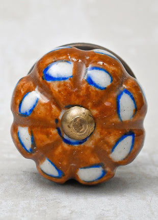 Melon Shaped Brown Dresser Cabinet Knob With White Design