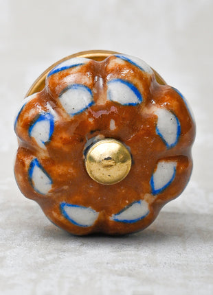 Melon Shaped Brown Dresser Cabinet Knob With White Design