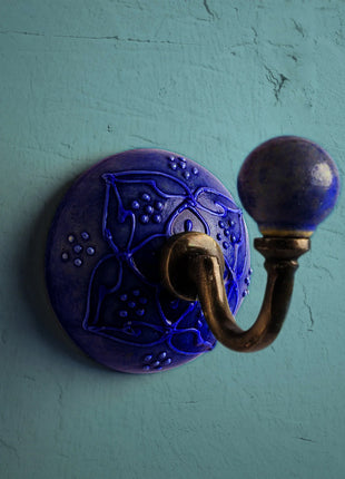 Decorative Purple Embossed Ceramic Round Coat Hook