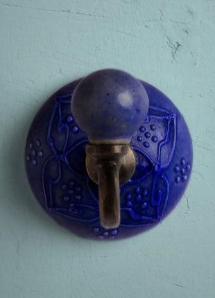 Decorative Purple Embossed Ceramic Round Coat Hook