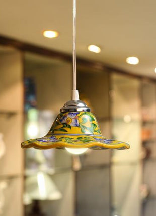 Yellow color blue pottery hanging lamp