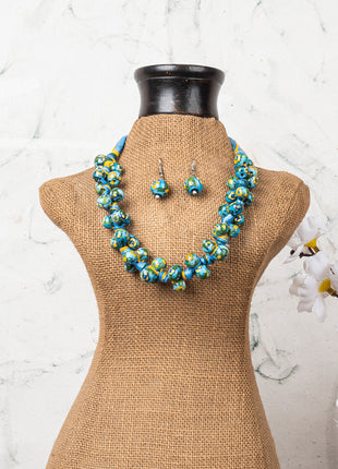 Blue Pottery Knot Necklace Turquoise With Yellow Flower