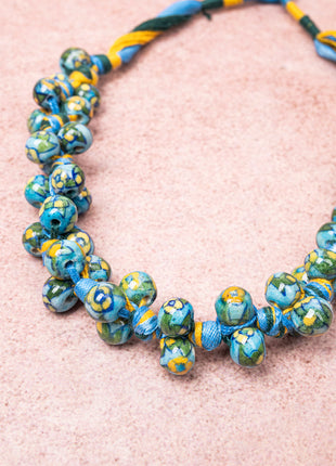 Blue Pottery Knot Necklace Turquoise With Yellow Flower