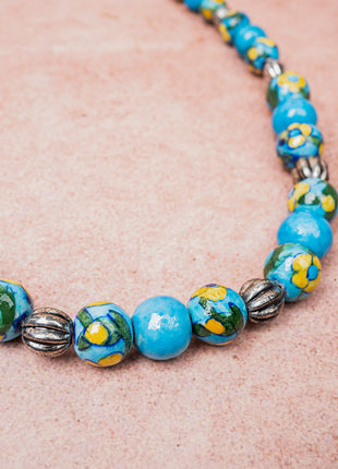 Full Blue Pottery Bead Long Necklace (Turquoise)