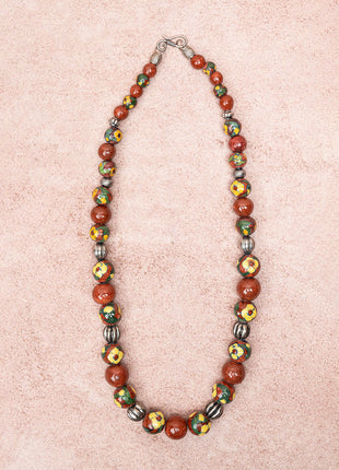 Full Blue Pottery Bead Long Necklace (Red)