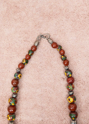 Full Blue Pottery Bead Long Necklace (Red)