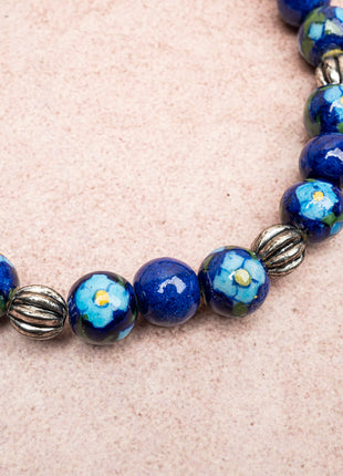 Full Blue Pottery Bead Long Necklace (Blue)