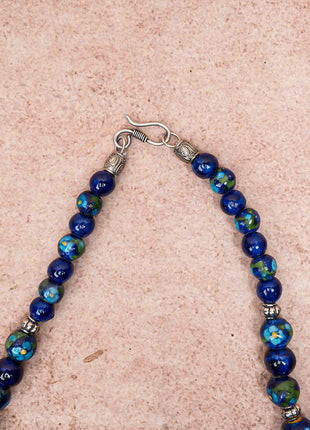 Full Blue Pottery Bead Long Necklace (Blue)