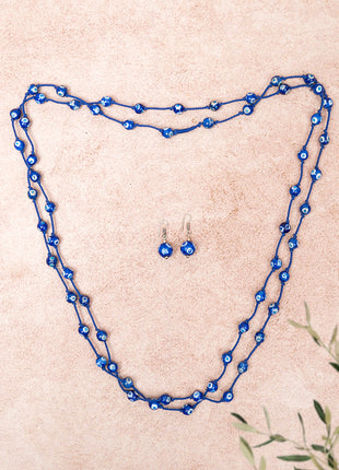 Handmade Blue Pottery Bead Evil Eye Long Necklace(Blue)