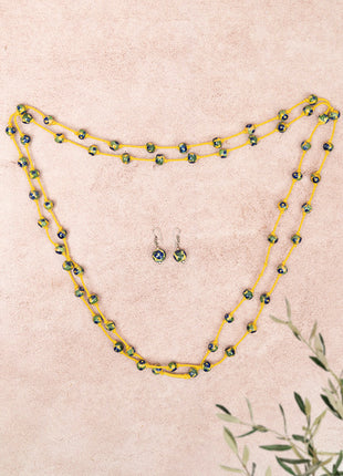 Handmade Blue Pottery Bead Evil Eye Long Necklace(Yellow)